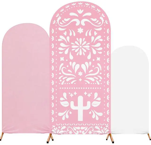 Main image of 3 Pcs Pink Cielito Lindo Arch Backdrop Cover 4ft 5ft 6ft 2-Sided Stretchy Arch Stand Covers for Mexico Talavera Wedding Birthday Baby Shower Party Decor (Only Cover)