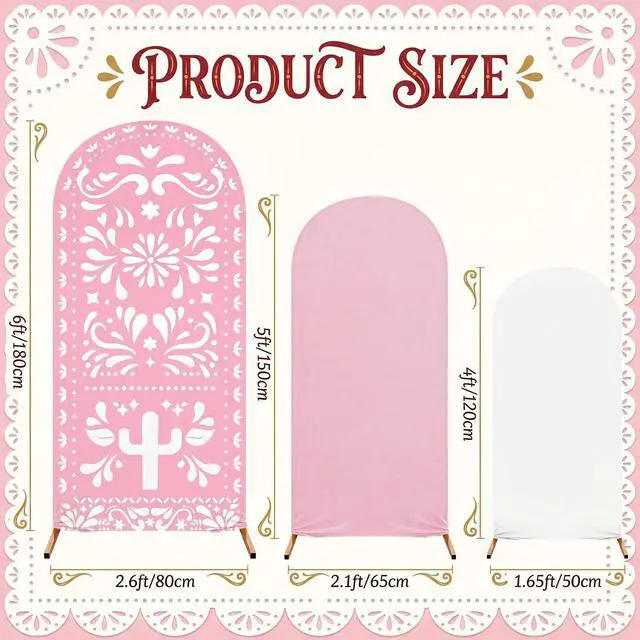 Alt view image 4 of 6 - 3 Pcs Pink Cielito Lindo Arch Backdrop Cover 4ft 5ft 6ft 2-Sided Stretchy Arch Stand Covers for Mexico Talavera Wedding Birthday Baby Shower Party Decor (Only Cover)