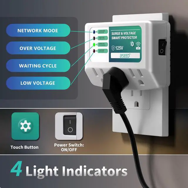 Alt view image 3 of 7 - WiFi Smart Plug, 3 Outlet Surge Voltage Protector with Light Indicator, APP Control, Energy Monitoring, Wall Mount Power Suppressor for Refrigerator/TV/PC, 125V/1875W, FCC Listed,2 Pack
