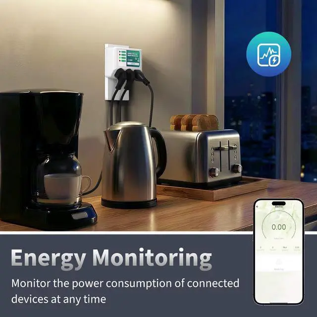 Alt view image 5 of 7 - WiFi Smart Plug, 3 Outlet Surge Voltage Protector with Light Indicator, APP Control, Energy Monitoring, Wall Mount Power Suppressor for Refrigerator/TV/PC, 125V/1875W, FCC Listed,2 Pack
