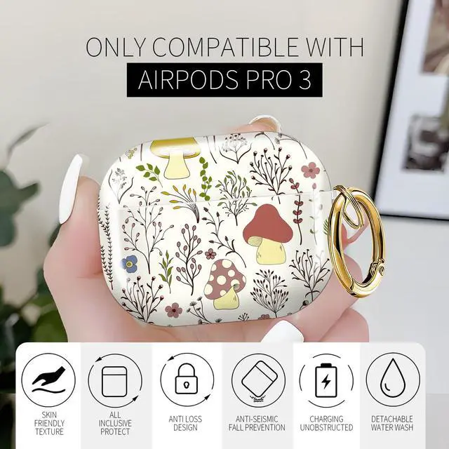 Alt view image 3 of 6 - for AirPods Pro 3 Case (2025)Cute Cover Compatible with AirPod Pro 3rd Generation with Rose Gold Keychain Headphone Cases for Women(Colorful Mushrooms)