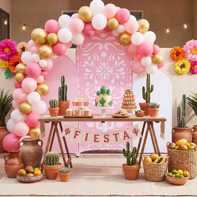 Alt view image 6 of 6 - 3 Pcs Pink Cielito Lindo Arch Backdrop Cover 4ft 5ft 6ft 2-Sided Stretchy Arch Stand Covers for Mexico Talavera Wedding Birthday Baby Shower Party Decor (Only Cover)