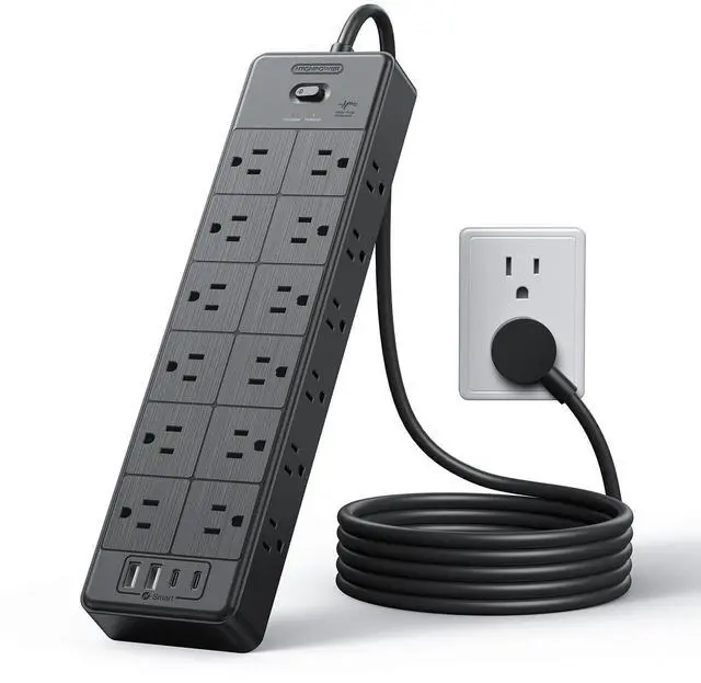 Main image of Large Power Strip Surge Protector, 5FT Extension Cord with 24 AC Outlets, 1875W/15A, 4000 Joules Flat Plug Power Extender for Home, Office, Dorm, Gaming Room, Black