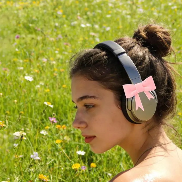 Alt view image 3 of 6 - Silicone Bow Headphone Decor Accessories, 4 Pack 3D Cute Earphone Accessories for Women Girls, Gamer Gift for Christmas,Cute Headphone Decorations for Girls-Pink & Rose