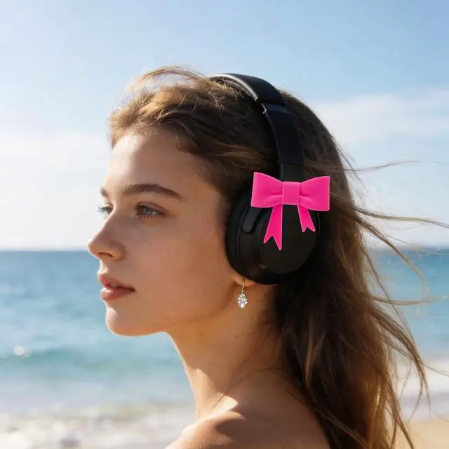 Alt view image 5 of 6 - Silicone Bow Headphone Decor Accessories, 4 Pack 3D Cute Earphone Accessories for Women Girls, Gamer Gift for Christmas,Cute Headphone Decorations for Girls-Pink & Rose