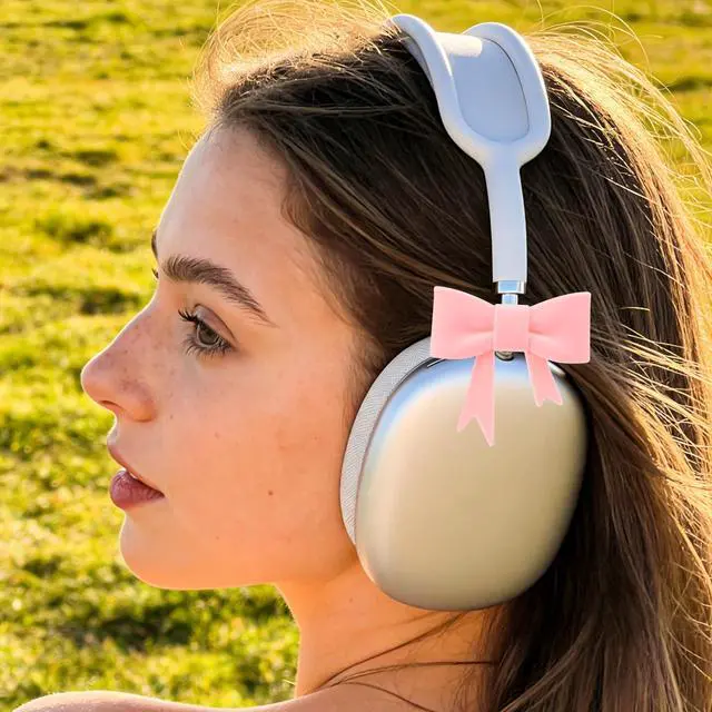 Alt view image 6 of 6 - Silicone Bow Headphone Decor Accessories, 4 Pack 3D Cute Earphone Accessories for Women Girls, Gamer Gift for Christmas,Cute Headphone Decorations for Girls-Pink & Rose