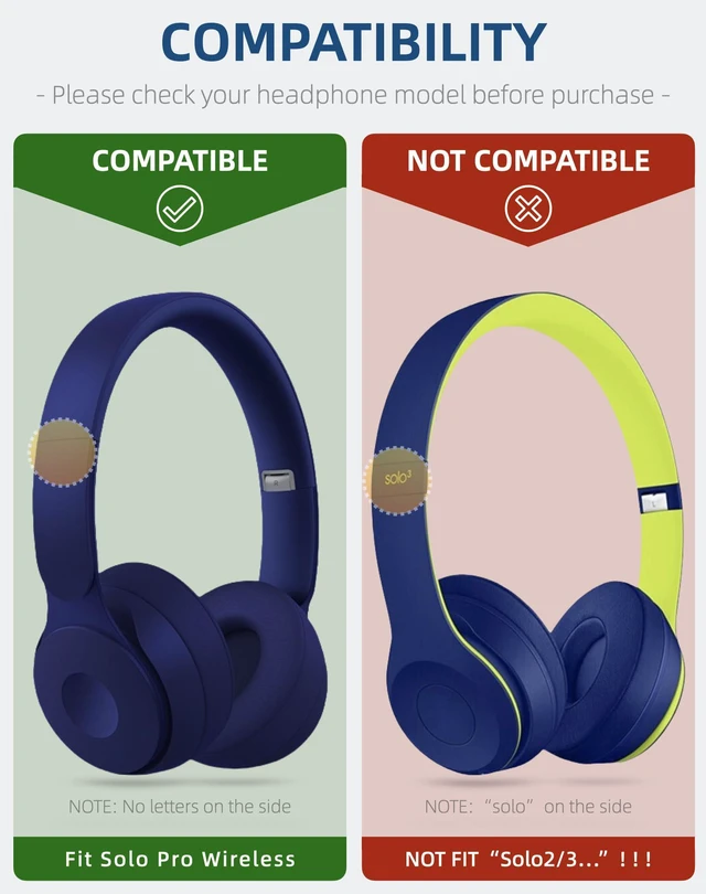 Alt view image 2 of 5 - Replacement Earpads for Beats Solo Pro (Dark Blue) | Protein leather ear cushions for Beats Solo Pro. Comfortable, durable, and noise-isolating. Easy to replace worn pads