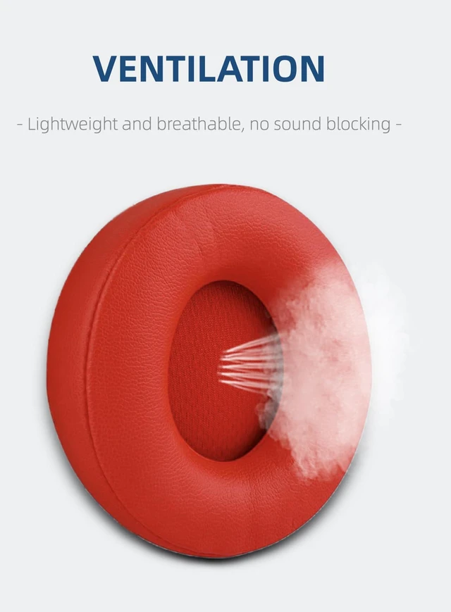 Alt view image 3 of 6 - Replacement Earpads for Beats Solo Pro (Red) | Protein leather ear cushions for Beats Solo Pro. Comfortable, durable, and noise-isolating. Easy to replace worn pads