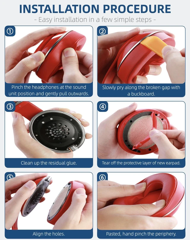 Alt view image 6 of 6 - Replacement Earpads for Beats Solo Pro (Red) | Protein leather ear cushions for Beats Solo Pro. Comfortable, durable, and noise-isolating. Easy to replace worn pads
