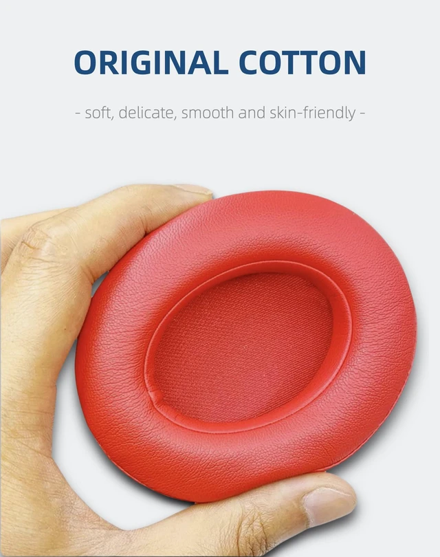 Alt view image 4 of 6 - Replacement Earpads for Beats Solo Pro (Red) | Protein leather ear cushions for Beats Solo Pro. Comfortable, durable, and noise-isolating. Easy to replace worn pads