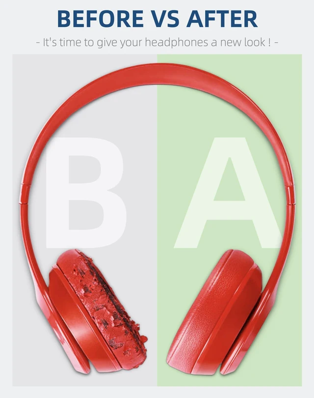 Alt view image 5 of 6 - Replacement Earpads for Beats Solo Pro (Red) | Protein leather ear cushions for Beats Solo Pro. Comfortable, durable, and noise-isolating. Easy to replace worn pads