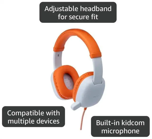 Alt view image 3 of 7 - AP-400 WonderEars Kids Headphone with Microphone, TRRS, Orange