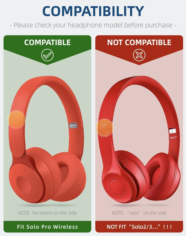 Alt view image 2 of 6 - Replacement Earpads for Beats Solo Pro (Red) | Protein leather ear cushions for Beats Solo Pro. Comfortable, durable, and noise-isolating. Easy to replace worn pads
