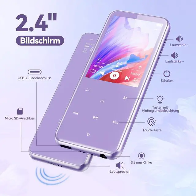 Alt view image 3 of 7 - M3 Purple MP3 Player with 2.4 inch Purple Case