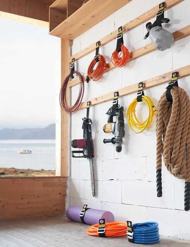 Alt view image 2 of 6 - 3Pack 18"Extension Cord Organizer, Gravity-Lock Holder for Workshop | Adjustable Extension Cord Holder, Heavy-duty Cable Straps for Garage Organization Gadgets RV Shed