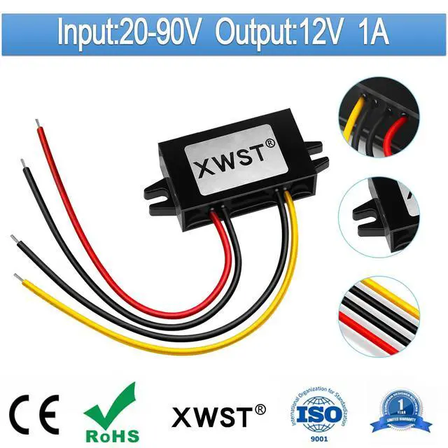 Alt view image 2 of 7 - DC DC Converter Reducer 20-90v 24v 36v 48v 60v 72v to 12v DC Converter Step Down Buck 1A 12v dc Voltage Regulator for Golf Cart Car Device (XW-2090-12-1A)