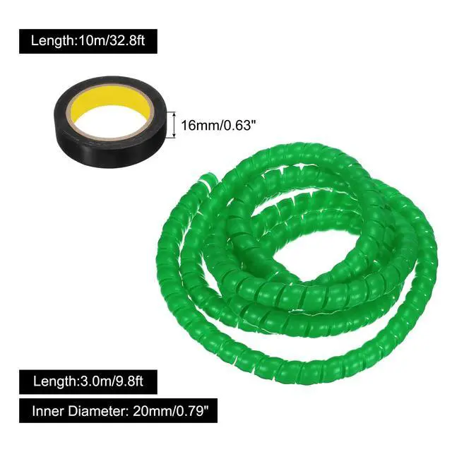 Alt view image 2 of 5 - Spiral Cable Wrap 9.8ft/3.0M 20mm Cable Management Sleeve PP Insulation Cord Organizer for Computer Wire Power Cable Gas Pipe Green with Tape