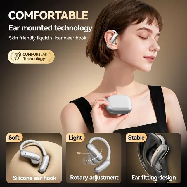 Alt view image 5 of 6 - Open Ear Headphones, Bluetooth 5.4 Wireless Earbuds with Mic, Lightweight Ear Hook Sports Headphones, LED Display Charging Case, IPX5 Waterproof for Running, Workout, Gym, Cycling(Silver)