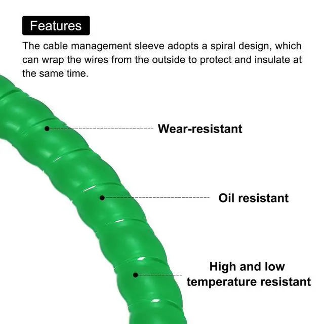 Alt view image 4 of 5 - Spiral Cable Wrap 9.8ft/3.0M 20mm Cable Management Sleeve PP Insulation Cord Organizer for Computer Wire Power Cable Gas Pipe Green with Tape