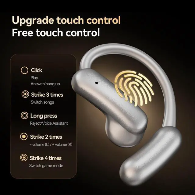 Alt view image 6 of 6 - Open Ear Headphones, Bluetooth 5.4 Wireless Earbuds with Mic, Lightweight Ear Hook Sports Headphones, LED Display Charging Case, IPX5 Waterproof for Running, Workout, Gym, Cycling(Silver)
