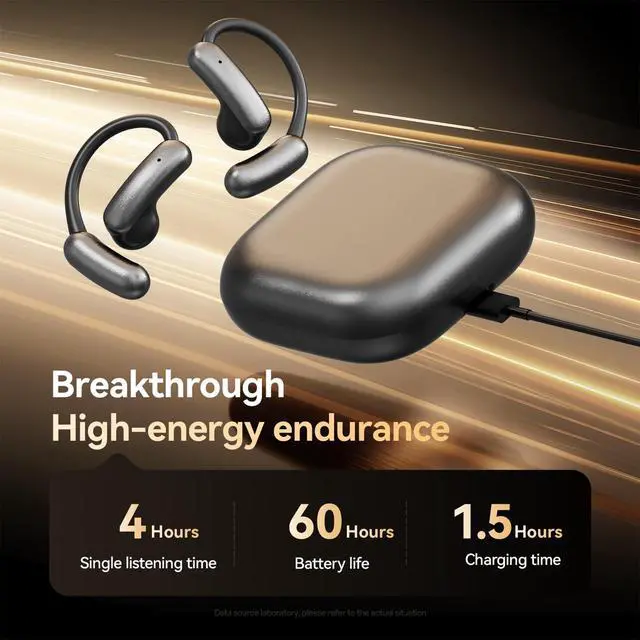 Alt view image 2 of 6 - Open Ear Headphones, Bluetooth 5.4 Wireless Earbuds with Mic, Lightweight Ear Hook Sports Headphones, LED Display Charging Case, IPX5 Waterproof for Running, Workout, Gym, Cycling (Black)