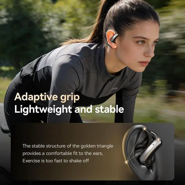 Alt view image 3 of 6 - Open Ear Headphones, Bluetooth 5.4 Wireless Earbuds with Mic, Lightweight Ear Hook Sports Headphones, LED Display Charging Case, IPX5 Waterproof for Running, Workout, Gym, Cycling (Black)