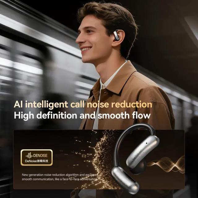 Alt view image 6 of 6 - Open Ear Headphones, Bluetooth 5.4 Wireless Earbuds with Mic, Lightweight Ear Hook Sports Headphones, LED Display Charging Case, IPX5 Waterproof for Running, Workout, Gym, Cycling (Black)