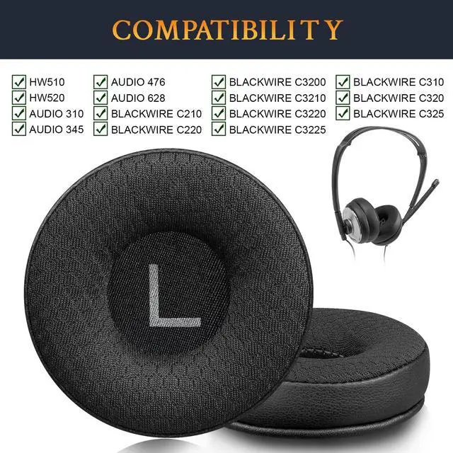 Alt view image 2 of 6 - 60mm Ear Pads Replacement for Plantronics HW510/HW520, Audio 310/345/476/628, Earpads for Poly Blackwire C210/C220/C310/C320/C325/C3200/C3210/C3220/C3225, Cushions with Durable Mesh Fabric