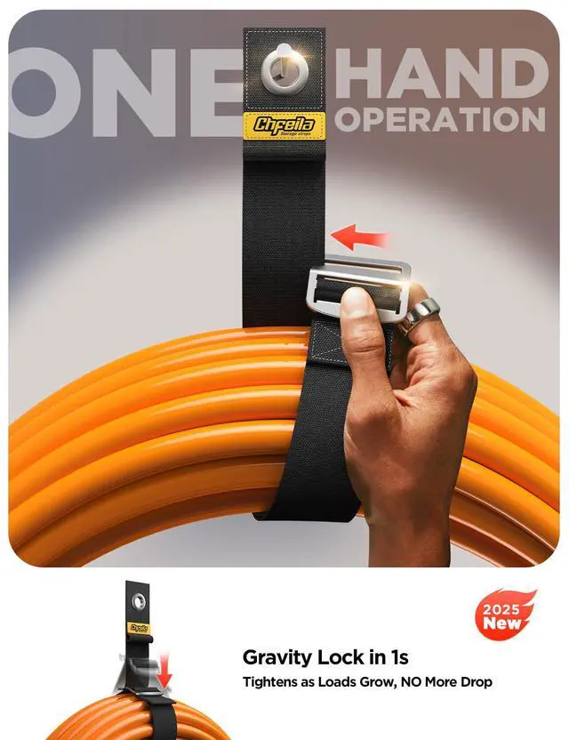 Alt view image 3 of 6 - 3Pack 18"Extension Cord Organizer, Gravity-Lock Holder for Workshop | Adjustable Extension Cord Holder, Heavy-duty Cable Straps for Garage Organization Gadgets RV Shed