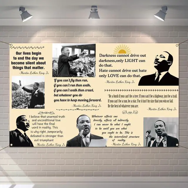 Main image of Martin Luther King Jr. Day Photo Booth Backdrop for Bulletin Board Decorations History Famous Quote MLK Day Decor Inspiration School Classroom Wall Decor (5.9×3.6ft)
