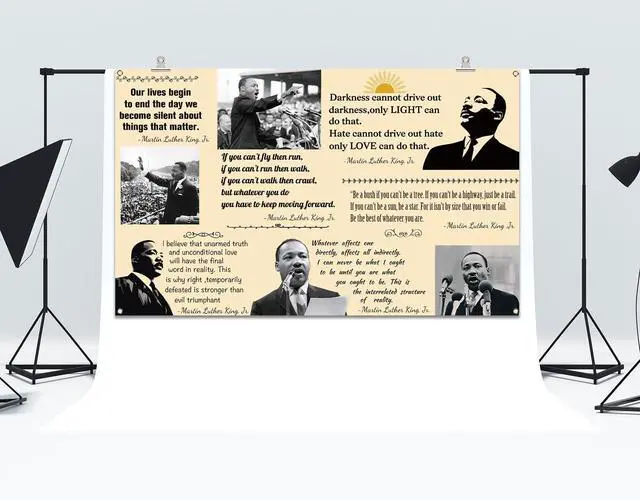 Alt view image 2 of 6 - Martin Luther King Jr. Day Photo Booth Backdrop for Bulletin Board Decorations History Famous Quote MLK Day Decor Inspiration School Classroom Wall Decor (5.9×3.6ft)