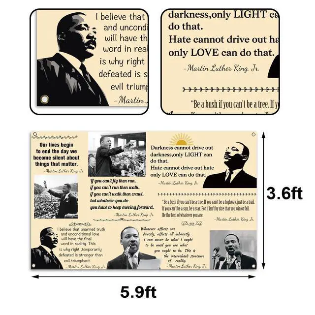 Alt view image 3 of 6 - Martin Luther King Jr. Day Photo Booth Backdrop for Bulletin Board Decorations History Famous Quote MLK Day Decor Inspiration School Classroom Wall Decor (5.9×3.6ft)