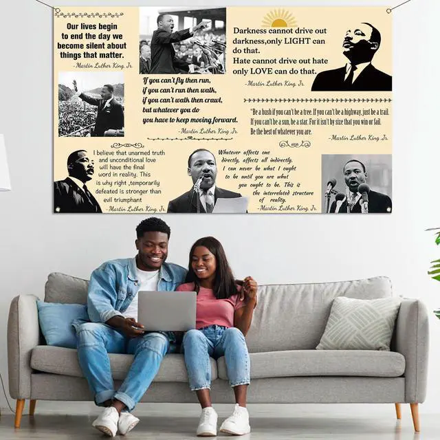 Alt view image 4 of 6 - Martin Luther King Jr. Day Photo Booth Backdrop for Bulletin Board Decorations History Famous Quote MLK Day Decor Inspiration School Classroom Wall Decor (5.9×3.6ft)
