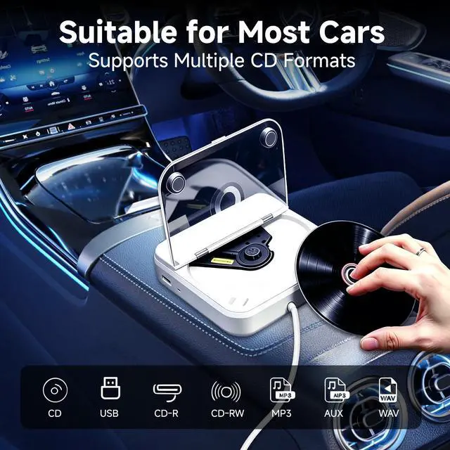 Alt view image 3 of 7 - CD Player for Car, Portable External Universal Car CD Player with USB/AUX Port,Anti-Skip,Extra USB Extension Cable,Plug & Play for Vehicle, Laptop, TV, Computer,Compatible with Android 4.4+