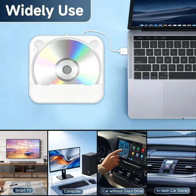Alt view image 6 of 7 - CD Player for Car, Portable External Universal Car CD Player with USB/AUX Port,Anti-Skip,Extra USB Extension Cable,Plug & Play for Vehicle, Laptop, TV, Computer,Compatible with Android 4.4+