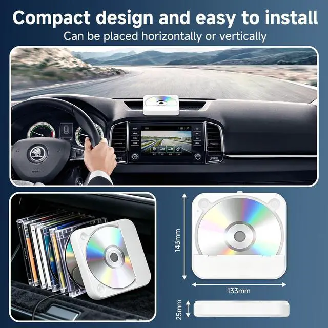 Alt view image 7 of 7 - CD Player for Car, Portable External Universal Car CD Player with USB/AUX Port,Anti-Skip,Extra USB Extension Cable,Plug & Play for Vehicle, Laptop, TV, Computer,Compatible with Android 4.4+
