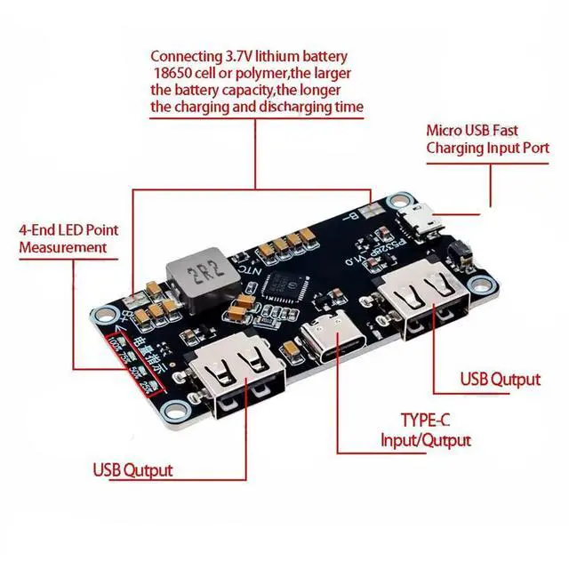 Alt view image 6 of 7 - 2pcs IP5328P Dual USB Battery Fast Charge Module Bi-Directional 18W Fast Charging 3.7V to 5V 9V 12V Step Up Power Bank Board QC3.0 FCP AFC MET SFCP Quick Charge Type-C
