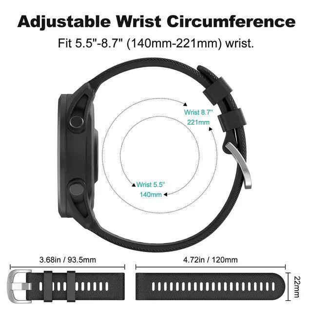 Alt view image 5 of 7 - Watch Band for Garmin Forerunner 255/265/Vivoactive 4/Venu 2 | 22mm Silicone Watch Bands for Garmin Vivoactive 4/Forerunner 255/265 Music/Venu 2