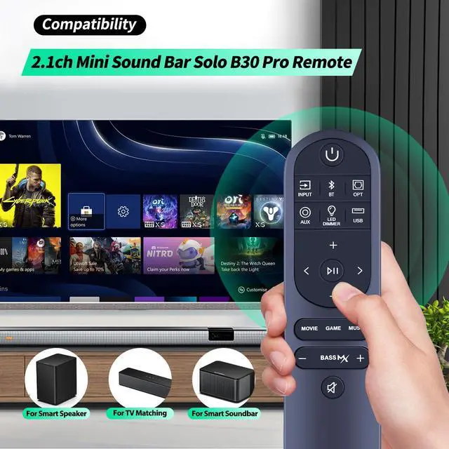 Alt view image 2 of 7 - New Soundbar Remote Replacemen for ULTIMEA 2.1ch Mini Sound Bar Solo B30 Pro