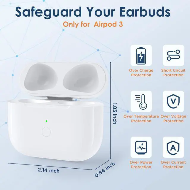 Alt view image 3 of 7 - Wireless Charging Case for Air Pod 3rd | Lightning Port, Bluetooth Pairing Sync Button, Built-in 660 mAh Battery, Replacement Case Only