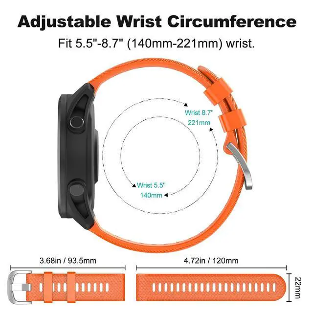 Alt view image 5 of 7 - Watch Band for Garmin Forerunner 255/265/Vivoactive 4/Venu 2 | 22mm Silicone Watch Bands for Garmin Vivoactive 4/Forerunner 255/265 Music/Venu 2