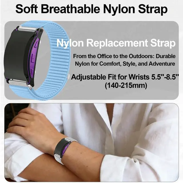 Alt view image 5 of 7 - 2 Pack Nylon Band Compatible with Shock Clock 3 Bands, Stretch Elastics Nylon Hook Loop Replacement Strap Accessories for Men & Women for Pavlok Shock Clock 3