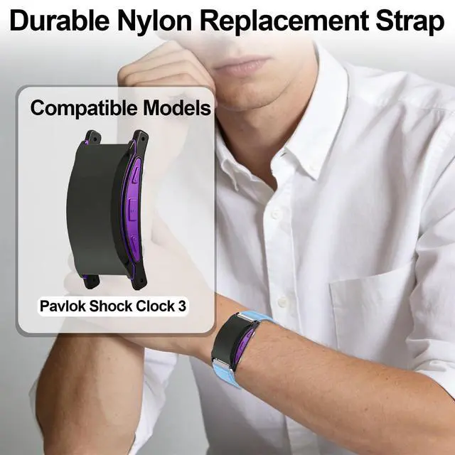 Alt view image 6 of 7 - 2 Pack Nylon Band Compatible with Shock Clock 3 Bands, Stretch Elastics Nylon Hook Loop Replacement Strap Accessories for Men & Women for Pavlok Shock Clock 3