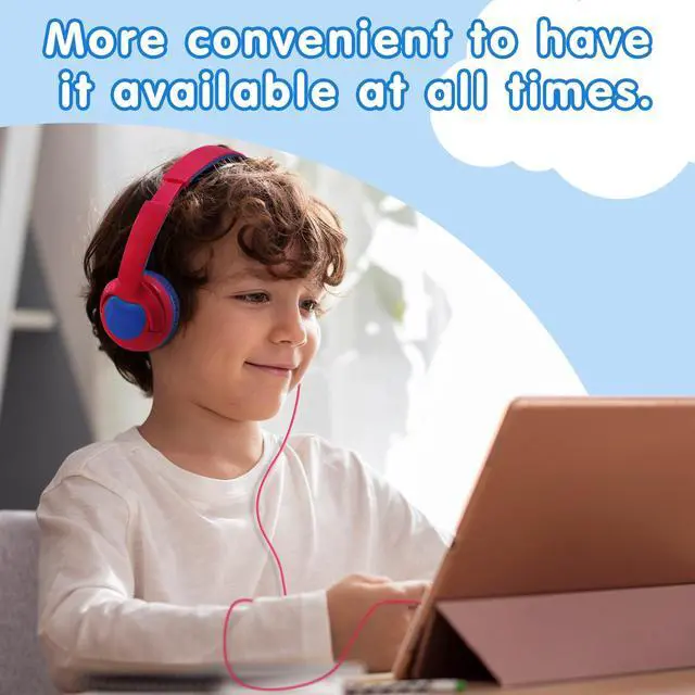Alt view image 5 of 6 - Wired Kids Headphones, Safe 85dB Volume Limit for Boys & Girls, Comfortable Earpads, Foldable Design for School, Tablets, and Travel-RED
