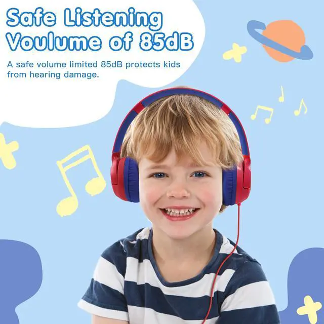 Alt view image 2 of 6 - Wired Kids Headphones, Safe 85dB Volume Limit for Boys & Girls, Comfortable Earpads, Foldable Design for School, Tablets, and Travel-RED