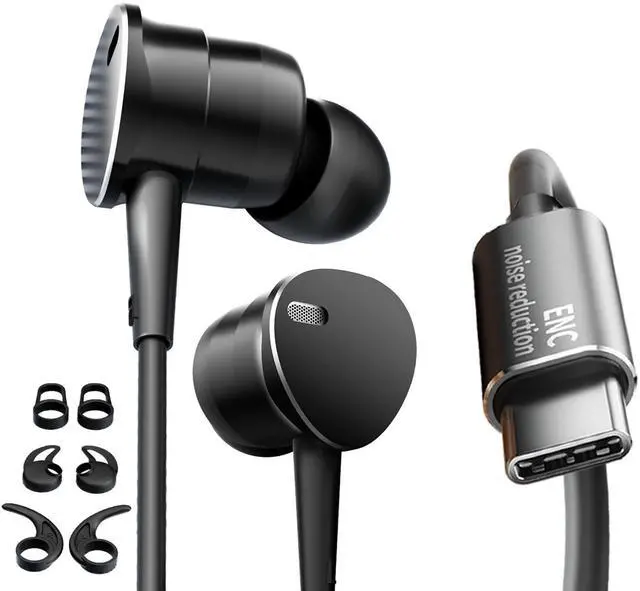 Main image of Type C Wired Headphones Deep Bass Earbuds with Noise Cancelling,Magnetic | In-Ear Wired Earphones USB C Headset with Microphone,Stereo Heavy bass ear bud with Sport Ear Hooks,Magnetic Anti-Tangle