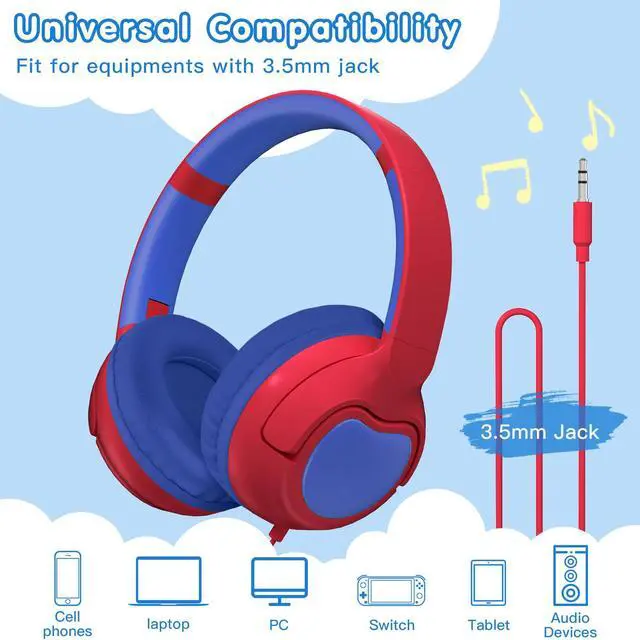 Alt view image 4 of 6 - Wired Kids Headphones, Safe 85dB Volume Limit for Boys & Girls, Comfortable Earpads, Foldable Design for School, Tablets, and Travel-RED