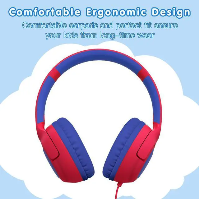 Alt view image 6 of 6 - Wired Kids Headphones, Safe 85dB Volume Limit for Boys & Girls, Comfortable Earpads, Foldable Design for School, Tablets, and Travel-RED