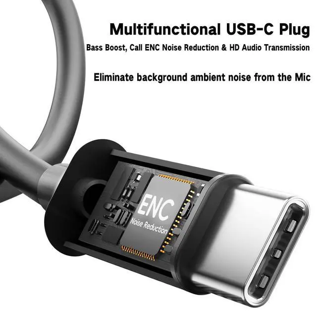 Alt view image 2 of 7 - Type C Wired Headphones Deep Bass Earbuds with Noise Cancelling,Magnetic | In-Ear Wired Earphones USB C Headset with Microphone,Stereo Heavy bass ear bud with Sport Ear Hooks,Magnetic Anti-Tangle