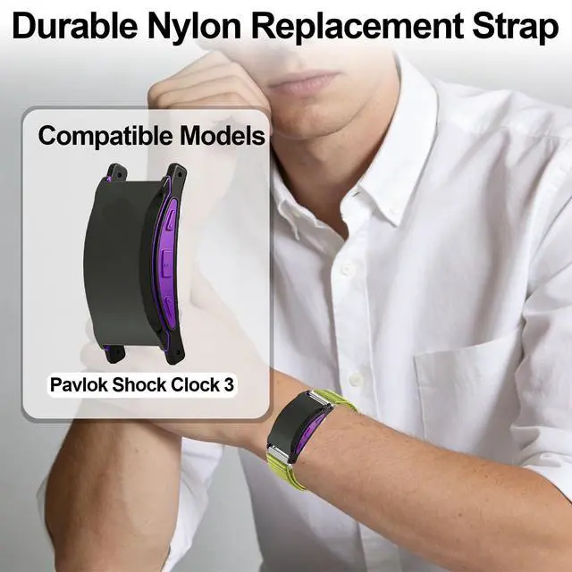 Alt view image 5 of 7 - 2 Pack Nylon Band Compatible with Shock Clock 3 Bands, Stretch Elastics Nylon Hook Loop Replacement Strap Accessories for Men & Women for Pavlok Shock Clock 3